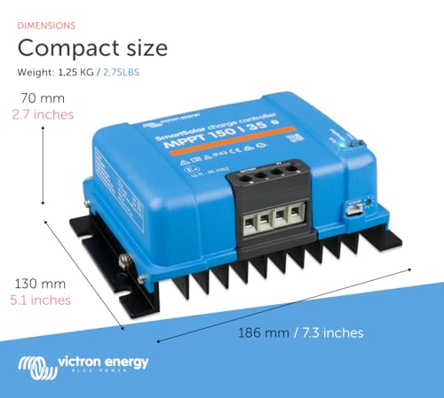 Victron Energy SmartSolar MPPT Solar Charge Controller (Bluetooth) - Charge Controllers for Solar Panels - 150V 35 amp 12/24/36/48-Volt