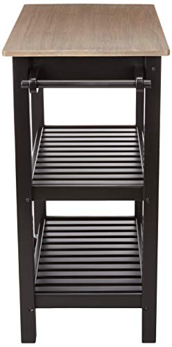 Amazon Basics 2 shelves Kitchen Island Cart with Storage, Solid Wood Top and Wheels, 35.4 x 18 x 36.5 inches, Gray-wash and Black