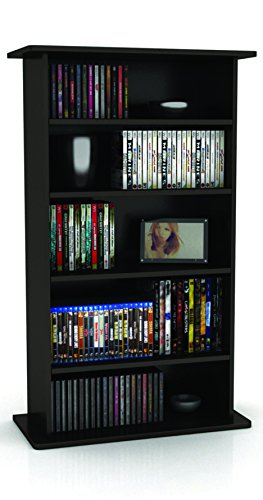 Atlantic Drawbridge Media Storage Cabinet - Organize optical media, up to 240 CD, or 108 DVD, or 132 BD/Video Games, Adjustable Shelves, PN 37935726 in Black