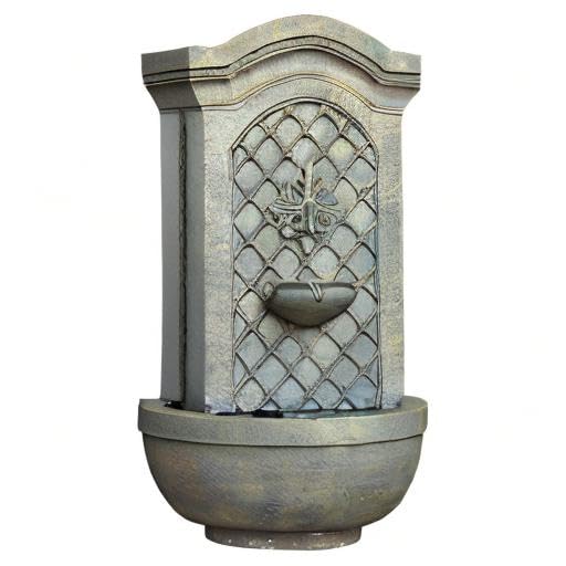 Sunnydaze Rosette Leaf 31-Inch Polystone Outdoor Wall Water Fountain - Electric Submersible Pump - Limestone Stone Finish