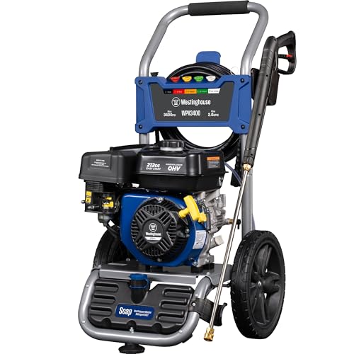 Westinghouse WPX3400 Gas Pressure Washer, 3400 PSI and 2.6 Max GPM, Onboard Soap Tank, Spray Gun and Wand, 5 Nozzle Set, for Cars/Fences/Driveways/Homes/Patios/Furniture