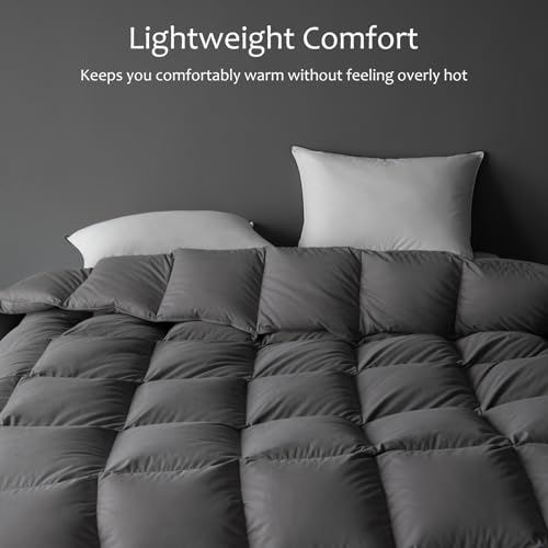 HYVIF Hungarian Goose Down Comforter King Size - 850 Fill Power Medium Warmth for All Season Duvet Insert - Light Weight, Gray, King 90 x 106