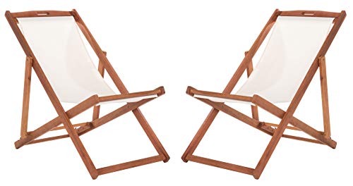 Safavieh PAT7040E-SET2 Outdoor Loren Brown (Set of 2) Sling Chair, Natural/Beige