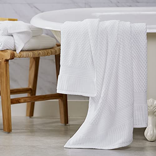 NY Loft 100% Cotton 4 Pack Bath Towels, 30" x 52", Soft & Absorbent, Quick Dry, Textured - Trinity Collection, Bright White