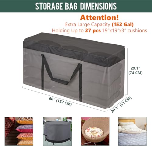 Rachmi Cushion Storage Bag (152 Gal) 60 Inch with Zipper & Padded Handle, Outdoor Oversized Heavy Duty 600D Water-resistant Moving Bag, (60"Wx20"Dx29"H, Extra Large)