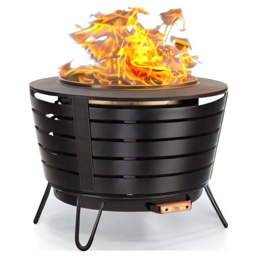 TIKI Brand Smokeless 25 in. Patio Fire Pit, Wood Burning Outdoor Fire Pit - Includes Wood Pack, Modern Design with Removable Ash Pan and Weather Resistant Cover, Black