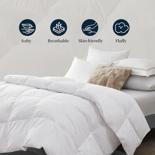 Serta Down Fiber Comforter Twin Size-All Season Duvet Insert, Luxury Fluffy Bed Comforter 100% Cotton 300 Thread Count Shell, Down Feather Fiber 500 Fill Power with Corner Taps, White 68x90inch