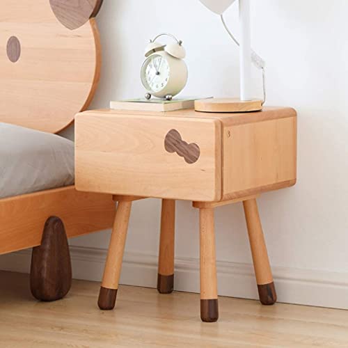 UTMACH Rustic Children's Nightstand, Wooden Slim Side Table, Solid Wood Bedside Table for Living Room/Bedroom, for Narrow Room Solid