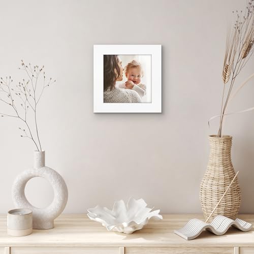 Americanflat 5x5 Picture Frame with Shatter-Resistant Glass - Gallery Style Frame with Engineered Wood - Signature Collection - Photo Frame for Tabletop and Wall Display - White