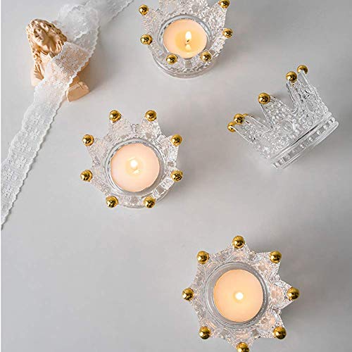 Vixdonos Votive Candle Holders Set of 6 Crown Glass Tealight Candle Holder for Wedding, Party and Home Decor (Gold Tips)