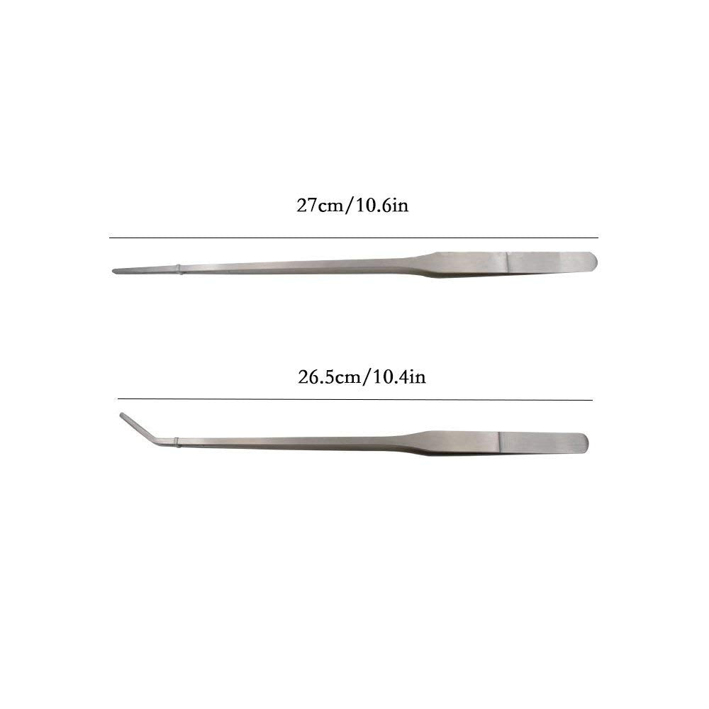 LGEGE 2pcs Long Handle Stainless Steel Straight and Curved Tweezers Nippers for Garden, Kitchen, Indoors and Outdoors