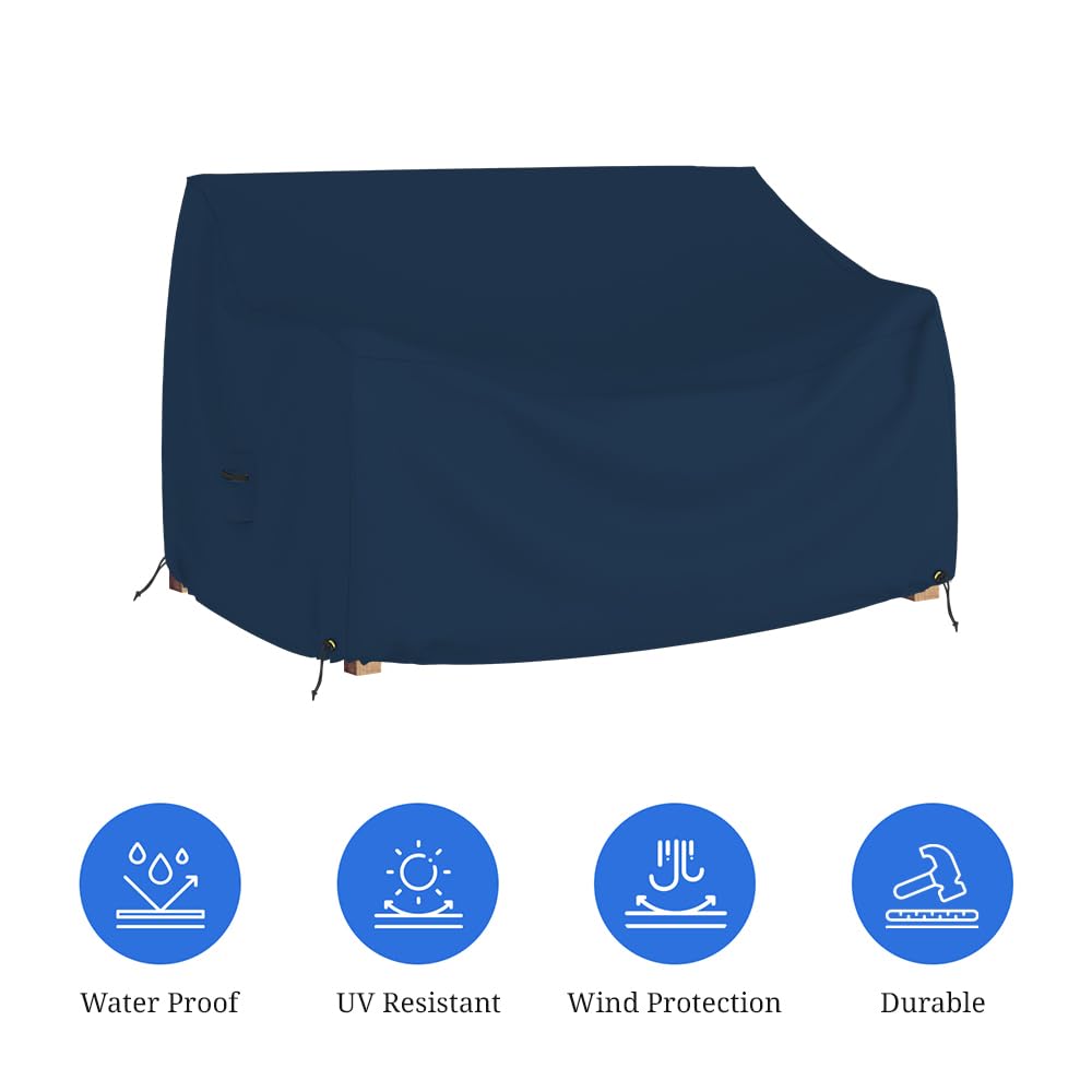 Covers & all Outdoor Loveseat Sofa Cover, 12 Oz Waterproof UV & Weather Resistant Patio Furniture Bench Cover Outdoor Use with Air Vent & Drawstrings (78"W x 29"H x 38"D x 15"FH, Blue)