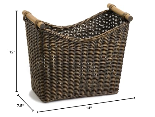 The Basket Lady Narrow Wicker Magazine Basket, Large, 14 in L x 7.5 in W x 12 in H, Antique Walnut Brown