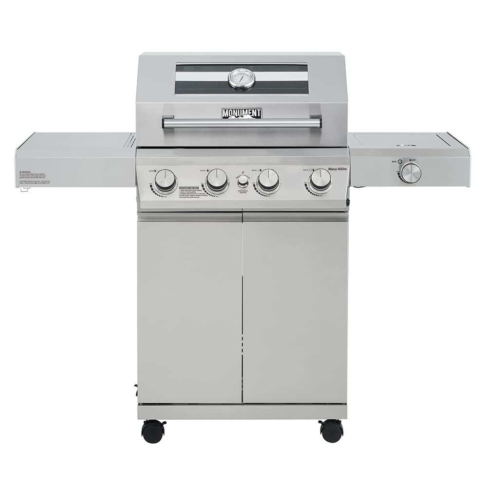 Monument Grills Larger 4-Burner Propane Gas Grills bbq Stainless Steel Heavy-Duty Cabinet Style with LED Controls Side Burner Mesa 400m