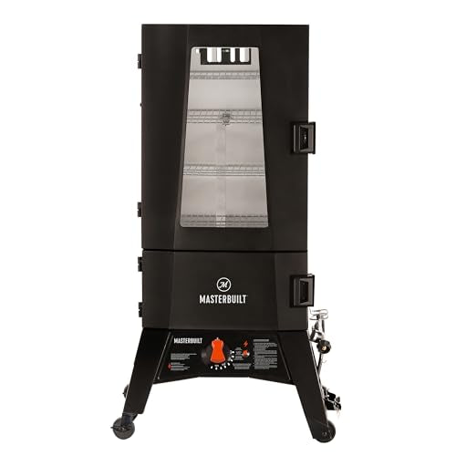 Masterbuilt® 40-inch ThermoTemp Propane Gas Vertical BBQ Smoker with Analog Temperature Control and 960 Cooking Square Inches in Black, Model MB20051316