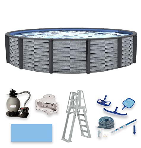 Blue Wave NB19893 Affinity 27-ft Round 52-in Deep 7-in Top Rail Resin Package Above Ground Swimming Pool, x, Gray