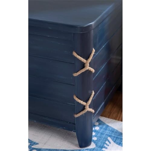 Linon Zana Wood Rope Cedar Lined Storage Chest in Blue