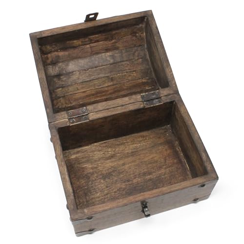 Nautical Cove Keepsake Wooden Treasure Chest with Antique Jewelry Lock and Key (Large 8 x 6 x 6)