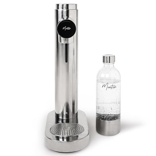 MonTen Soda Sparkling Water Maker - Polished Steel Carbonator - Includes 900ML Bottle - Made with Premium Stainless Steel - Compatible with Screw-In Sodastream & Soda Sense CO2 Cylinders