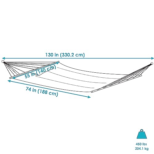 Sunnydaze Outdoor Quilted Fabric Hammock - Two-Person with Spreader Bars - Heavy-Duty 450-Pound Capacity - Catalina Beach