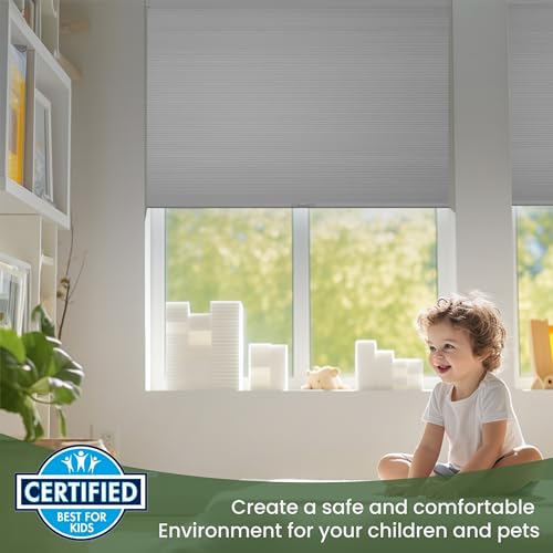 Boolegon Blackout Cellular Shades Cordless Pull Down Cellular Blinds Thermal Insulated Honeycomb Blinds for Windows, White