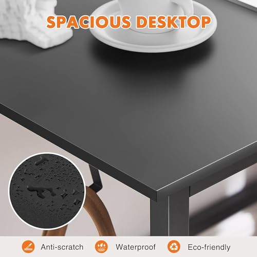 Sweetcrispy Computer Desk - Office 48 Inch Writing Work Student Study Modern Simple StyleWooden Table with Storage Bag & Iron Hook for Home Bedroom - Black