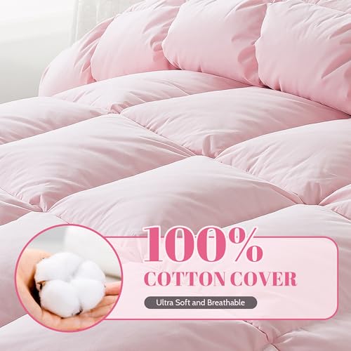 Cosybay Feather and Downfiber Comforter Queen Size, Fluffy Duvet Insert Queen, All Season Cotton Cover Luxury Hotel Bed Comforter with Corner Tabs(Pink, 90"x90")