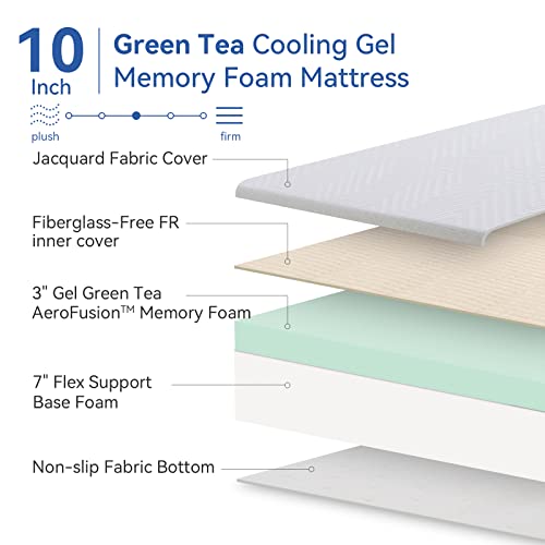 Opoiar RV Mattress Short King 10 Inch Memory Foam Mattress, Cooling Green Tea/Gel Medium Firm Bed Mattress in a Box for Camper/Trailer/Truck, Certified Mattress Made in USA 75'' x 72''