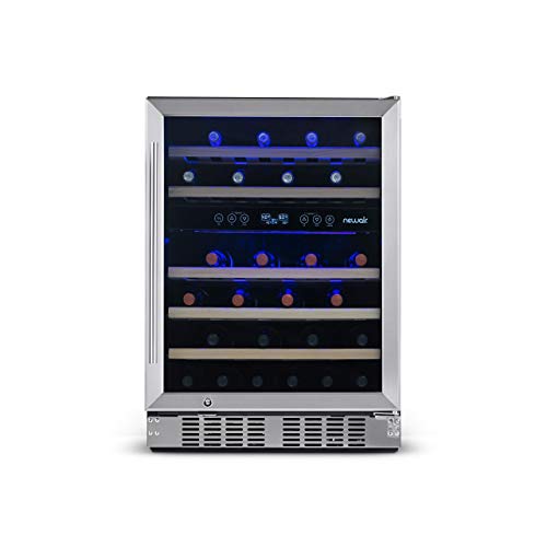 NewAir 24" Wine Cooler, 46 Bottle Dual Zone Wine Refrigerator, Built-in Small Wine Fridge | Stainless Steel Mini Fridge with Lock and Recessed Kickplate, for Home Kitchen Cabinet, Bar Cabinet