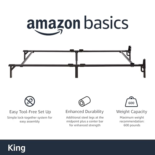 Amazon Basics Metal Bed Frame, 9-Leg Base for Box Spring and Mattress, King, Tool-Free Easy Assembly, Black, 79.5" L x 76" W x 7" H