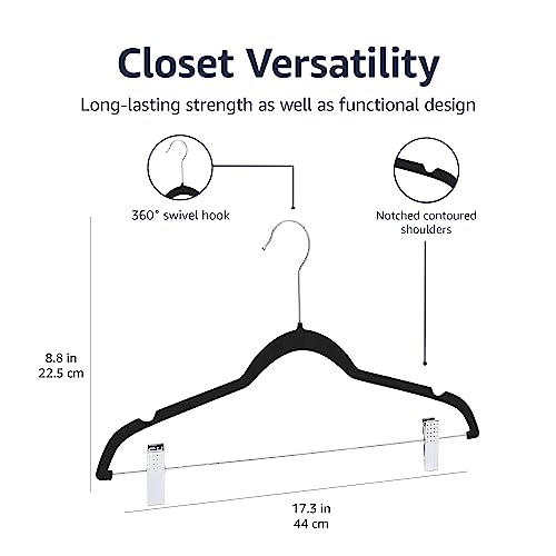 Amazon Basics Velvet, Non-Slip Closet Skirt Clothes Hangers with Clips, Pack of 24, Black/Silver