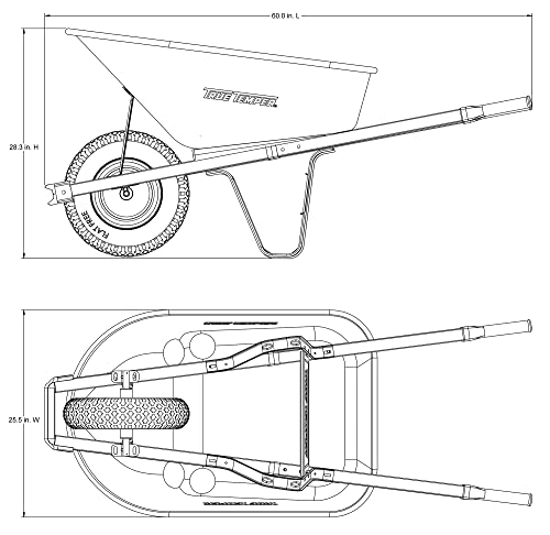 True Temper R6STFFEC 6 Cu. Ft Steel Tray Wheelbarrow with Never Flat Tire & Steel Handles, Black