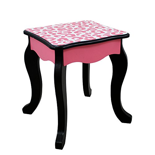 Teamson Kids Leopard Prints Wooden 2-pc. Play Vanity Set with Tri-Fold Mirror, Storage Drawer and Matching Stool to Play Dress-up, Princess or Beauty Shop, Black/Pink