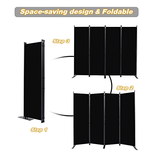 CHOSENM Room Divider, 4 Panel Folding Privacy Screens with Wider Feet, 6 Ft Portable Room Partition for Room Separator, Room Divider Panel 88" W X 71" H, Partition Room Dividers Freestanding，Black