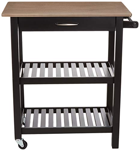 Amazon Basics 2 shelves Kitchen Island Cart with Storage, Solid Wood Top and Wheels, 35.4 x 18 x 36.5 inches, Gray-wash and Black
