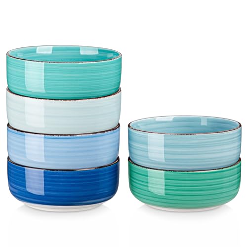 vancasso Bonita Cereal Bowls Set of 6, 24 Oz Ceramic Bowls for Kitchen, Dishwasher & Microwave Safe Bowls for Soup, Cereal, Dessert, Fruit, Blue Colored Bowl Set