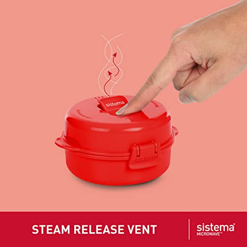 Sistema Microwave Egg Cooker and Poacher with Steam Release Vent, Dishwasher Safe, 9.16-Ounce, Red