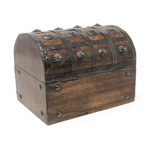 Nautical Cove Keepsake Wooden Treasure Chest with Antique Jewelry Lock and Key (Large 8 x 6 x 6)