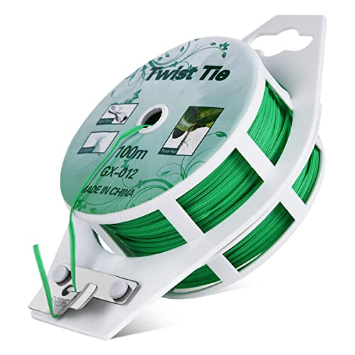 Twist Ties - All-Purpose Coated 328feet Garden Plant Ties with Trimmer Garden Twine Support Ties Reusable for Gardening Plants Growth and Care, Office Home Cable Organization (Green)
