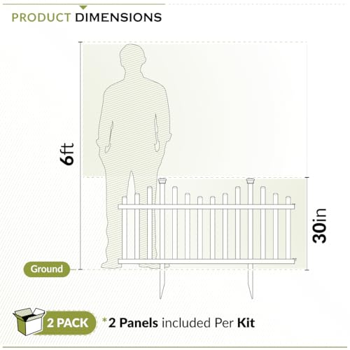 2.5ft H x 4.7ft W (2 Panels) No Dig Zippity Madison Fence Panel Kit, No Dig Fence Panels, White Vinyl Fences for Yard, Temporary Fence for Backyard, White Picket Fence Garden Border, DIY Fence ZP19001