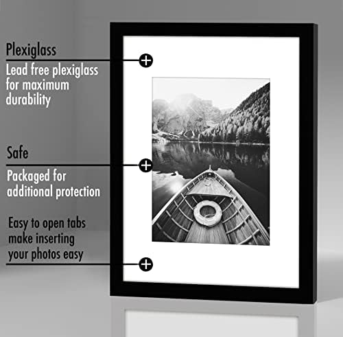 Americanflat 9x12 Picture Frame with Polished Plexiglass - Set of 5 - Use as 6x8 Frame with Mat or 9x12 Frame Without Mat - Galleria Collection - Gallery Wall Frame Set for Wall Display - Black