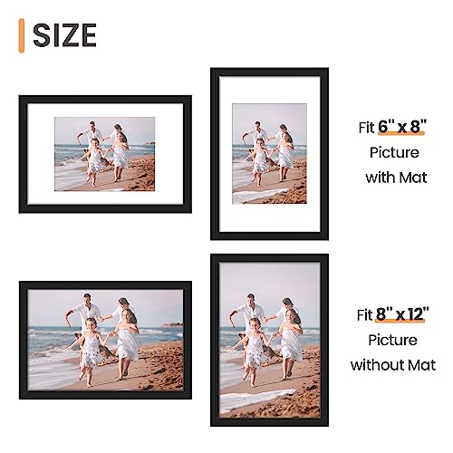 upsimples 8x12 Picture Frame Set of 5, Display Pictures 6x8 with Mat or 8x12 Without Mat, Wall Gallery Photo Frames, Black