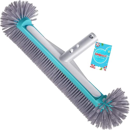 Swimming Pool Brush Head with Round Ends，17.5" Heavy Duty Aluminum Back Head for Cleans Walls, Tiles & Floors, 7 Rows Premium Nylon Bristles with EZ Clips (Blue Grey)