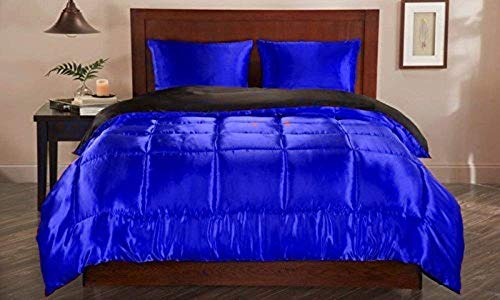 Cotton Home Depot 3 Pcs Silk Comforter Full XL Bedding Set Royal Blue Satin Silky Soft Bed in A Bag Luxury Quilt Comforter Set (1 Comforter, 2 Pillowcases)