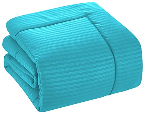 Jham Jham Decore 1 Piece Classic Egyption Cotton Stripe Comforter-300 GSM, 1000 TC (Full XL Size,Turquoise)