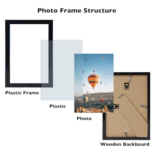 JCJMY 6x8 Picture Frame Black for Wall Hanging or Tabletop, Wall Mounting Horizontally or Vertically, 6 x 8 Wall Gallery Poster Photo Frame with Shatter Resistant Plexiglass, Black