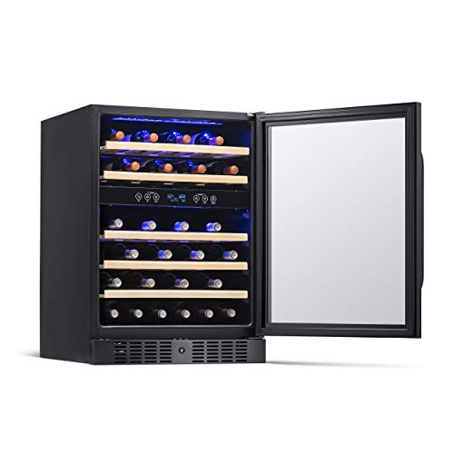 NewAir Wine Fridge | 46 Bottle Capacity Wine Cooler | 24" Black Stainless Steel Fridge | Dual Zone, Built-in, Under Counter, Freestanding Mini Fridge For Bedroom, Office, Kitchen