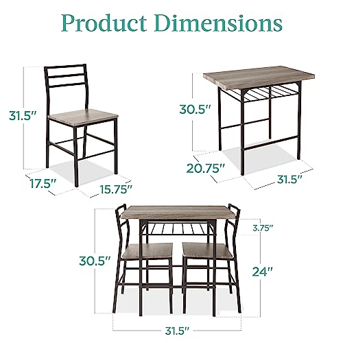 Best Choice Products 3-Piece Modern Dining Set, Space Saving Dinette for Kitchen, Dining Room, Small Space w/Steel Frame, Built-in Storage Rack - Gray