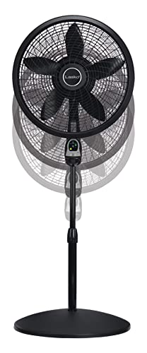 Lasko Oscillating Cyclone Pedestal Fan, Adjustable Height, Timer, Remote Control, 3 Speeds, for Bedroom, Living Room, Home Office, 18", Black, 1843