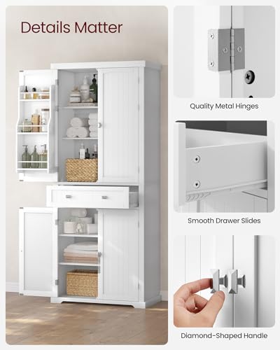 VASAGLE Pantry Cabinet, 71.7-Inch High Freestanding Tall Cupboard Storage Cabinet with a Drawer, 2 Cabinets, 4 Adjustable Shelves, 6 Door Shelves, for Living Room, Kitchen, White UBBC561P31V2